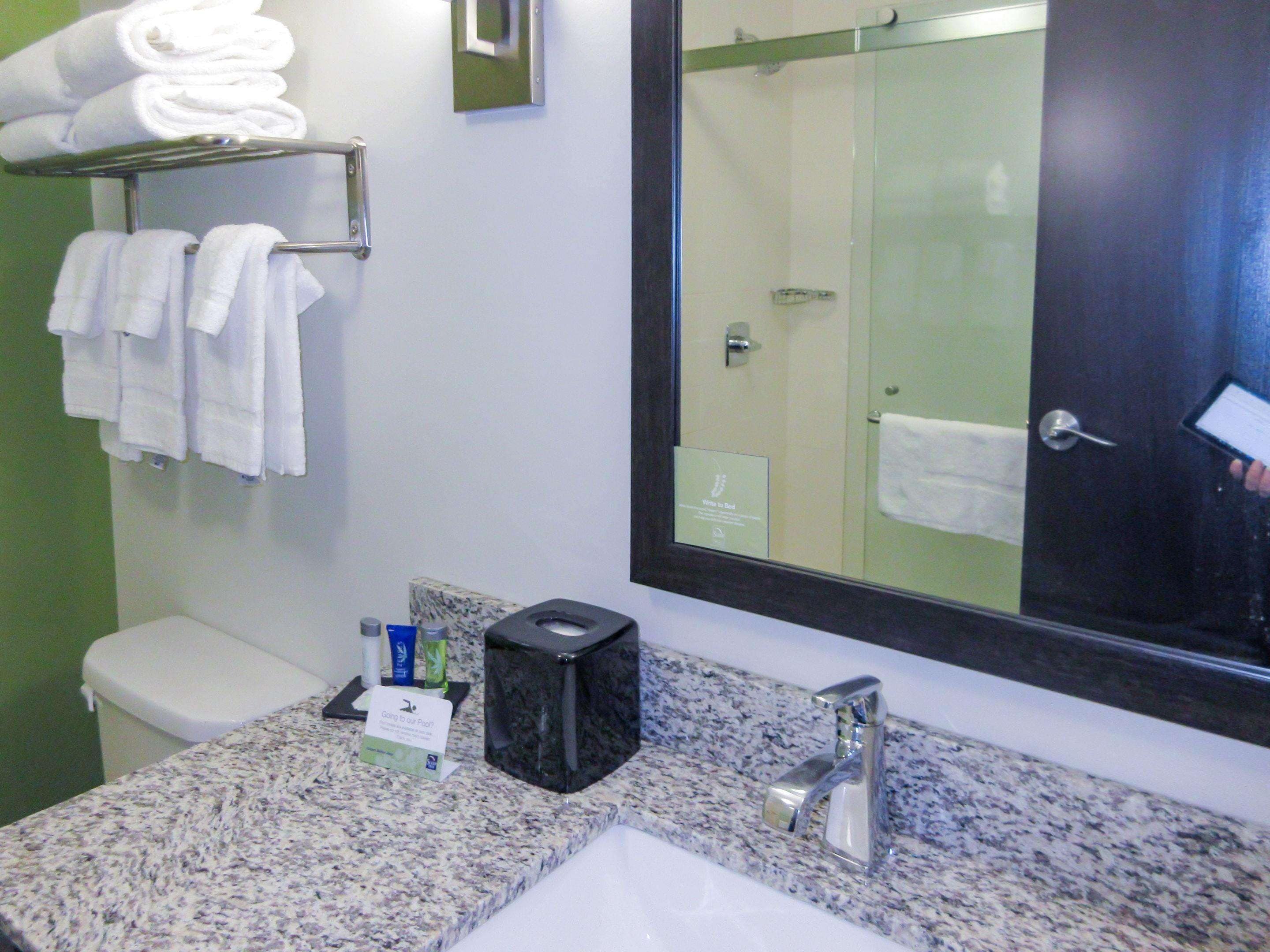 free toiletries, hair dryer, towels