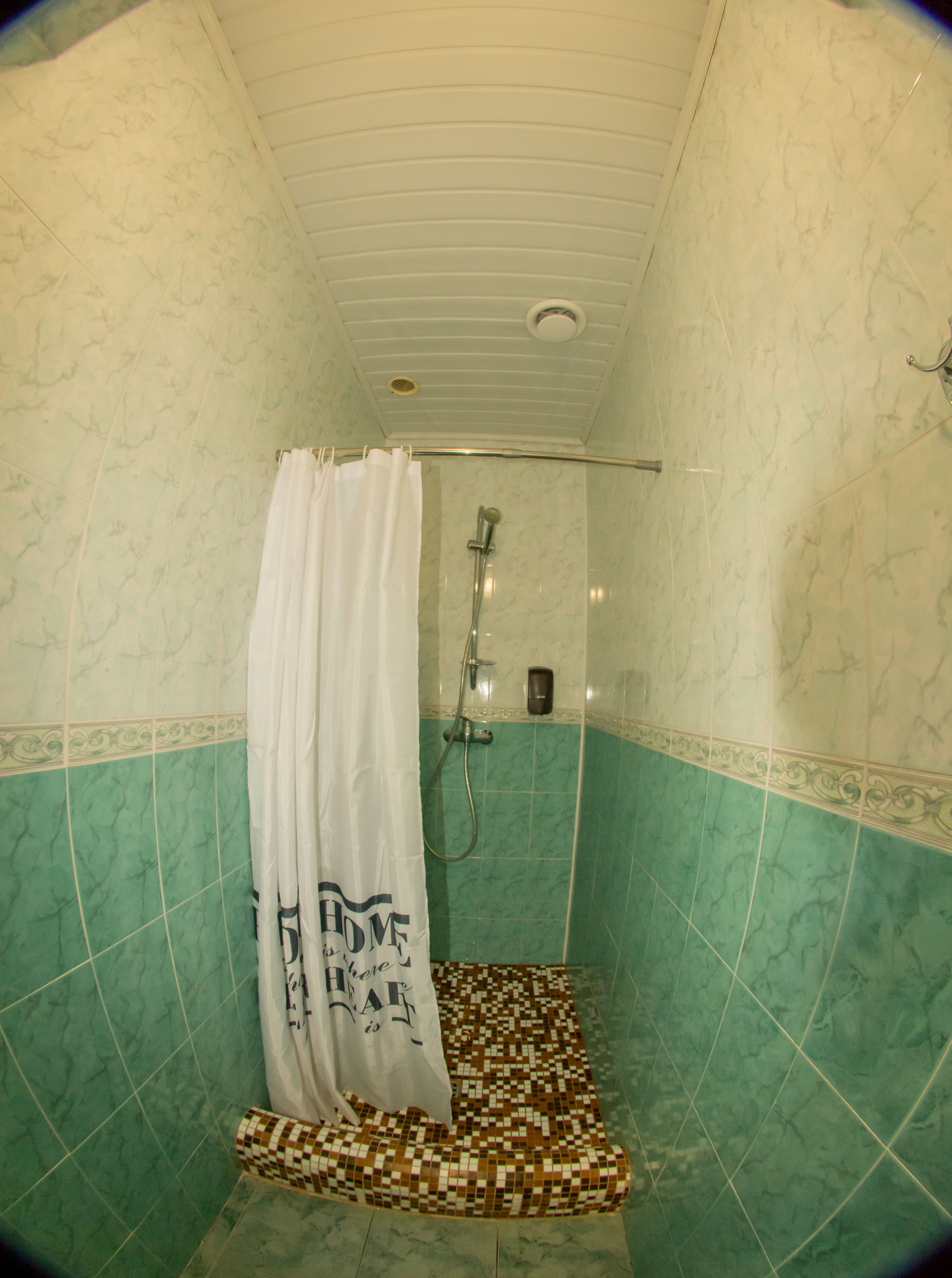 Shower, free toiletries, hair dryer, towels