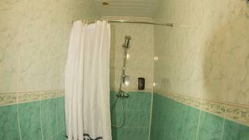 Shower, free toiletries, hair dryer, towels