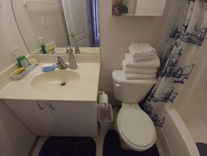 Presidential Suite, 2 Bedrooms, Non Smoking, Refrigerator & Microwave | Bathroom | Combined shower/tub, free toiletries, hair dryer, slippers - Arbour Lake Guest Suite (Calgary)