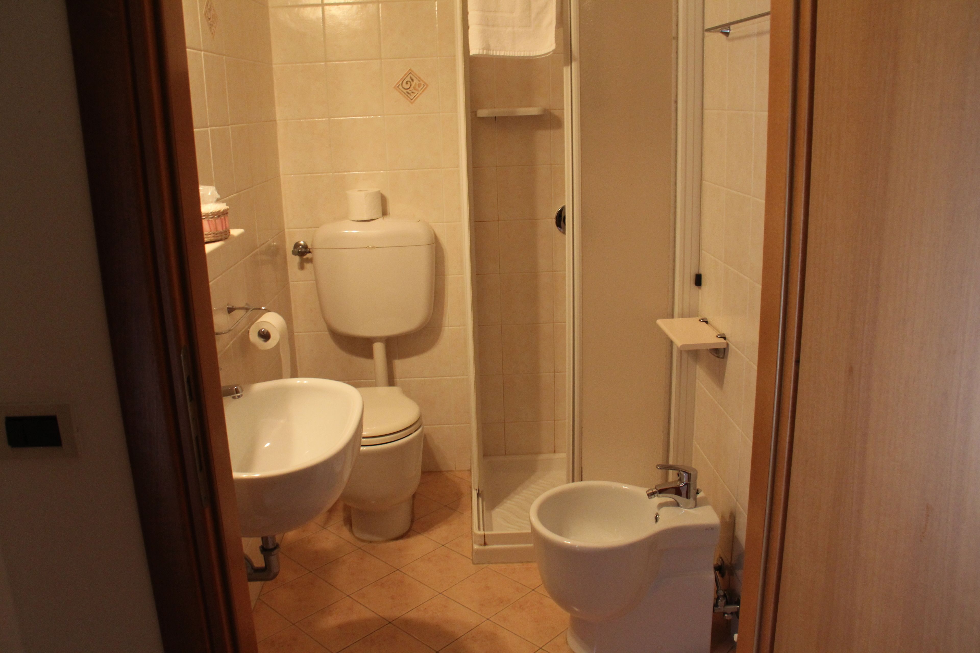 Une salle de bain comprenant des toilettes, un bidet et une douche.