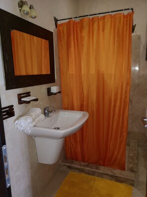 Serviettes fournies, savon, shampooing, papier de toilette