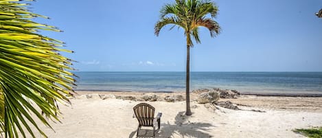 On the beach, sun loungers, beach towels