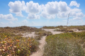 Beach nearby, sun loungers, beach towels