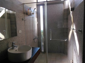 Shower, slippers, towels