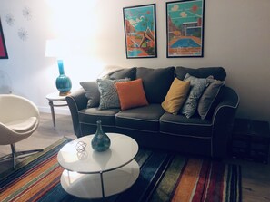 Smart TV, DVD player, books, music library