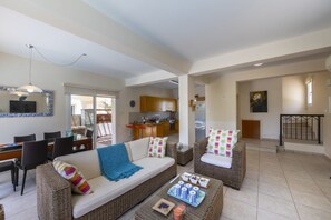 Villa, 3 Bedrooms, Private Pool | Living area | Flat-screen TV, fireplace