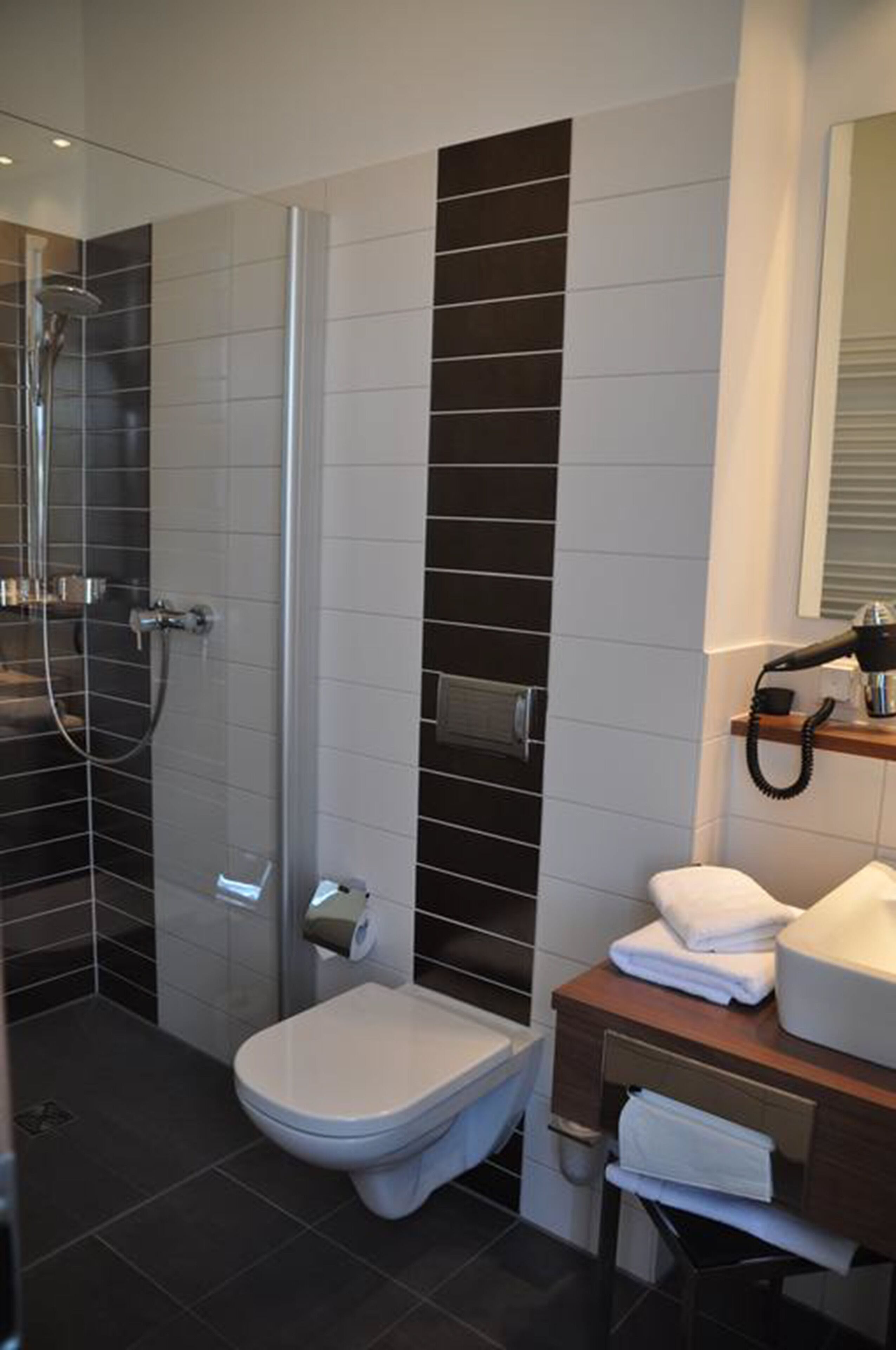 shower, free toiletries, hair dryer, towels