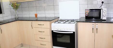 Executive Apartment | Private kitchen | Full-size fridge, microwave, oven, stovetop