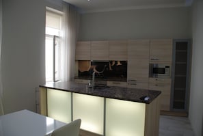 Luxury Suite | Private kitchen | Full-size fridge, microwave, oven, stovetop - Luxury Apartments TGM Karlovy Vary (Karlovy Vary)