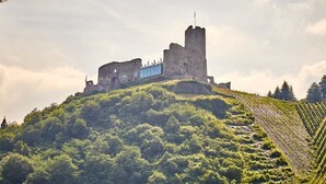 A castle on a hill with a modern building attached to it. - Bella Vista (Bernkastel-Kues)