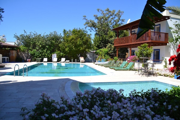 Außenpool, Sonnenschirme, Liegestühle