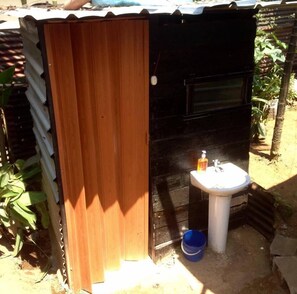 Shower, free toiletries, towels, soap