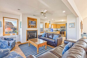 TV, DVD player, foosball, stereo