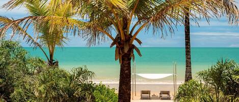 Beach nearby, white sand, free beach cabanas, sun-loungers