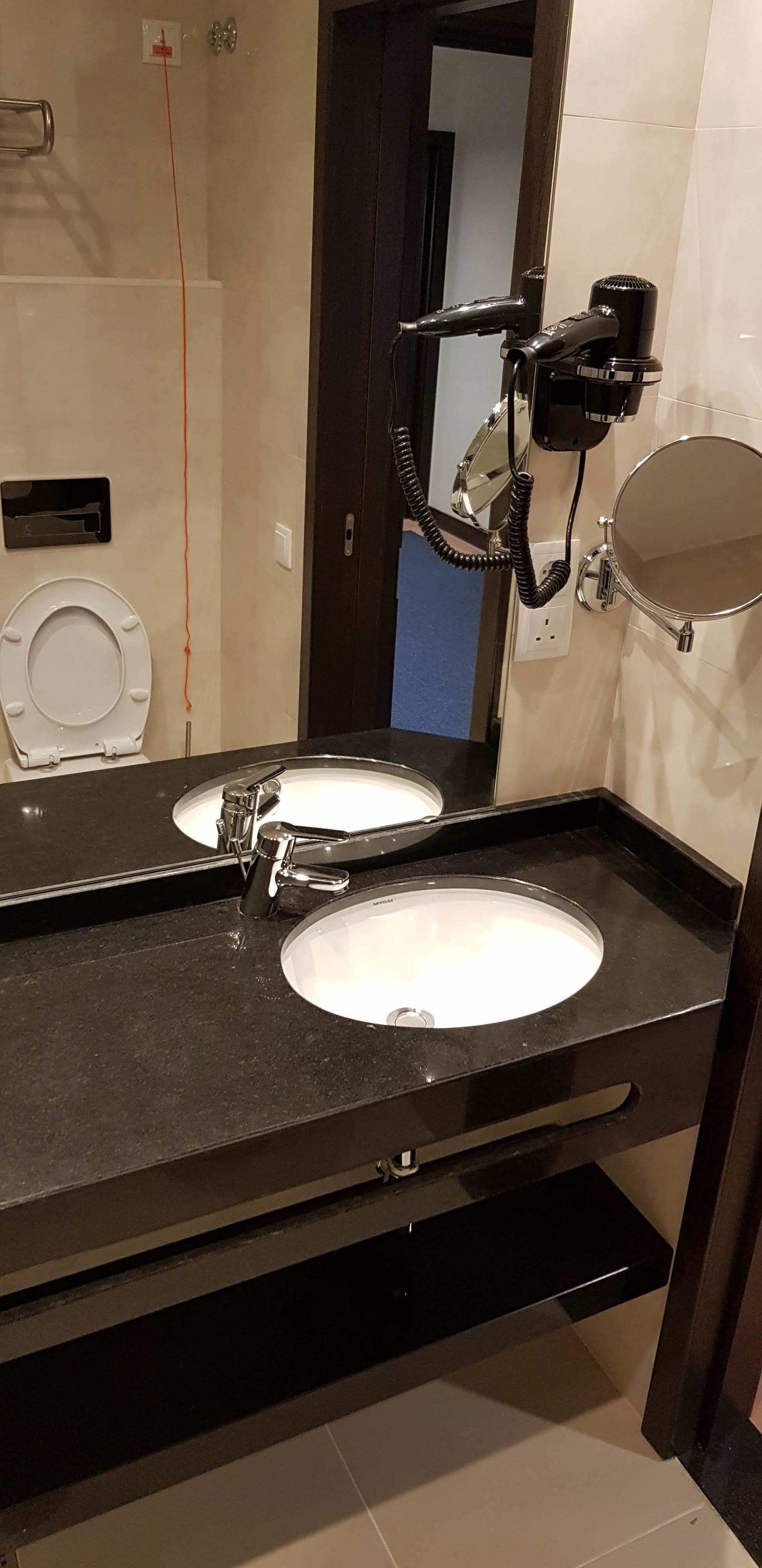 shower, rainfall showerhead, hair dryer, towels