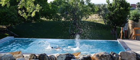 Seasonal outdoor pool, sun loungers