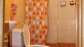 Shower, towels, toilet paper