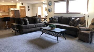 TV, DVD player, foosball, table tennis