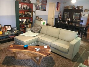 TV, DVD player, books, music library