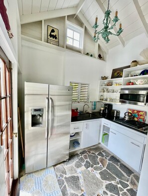 Fridge, microwave, stovetop, coffee/tea maker - Two for One! Charming Cottage on hillside with private lounge on Turtle Beach! (BASSETERRE)