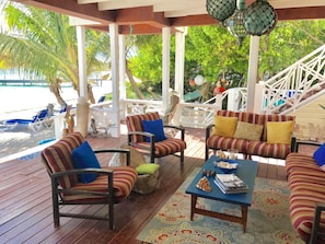 Outdoor dining - Two for One! Charming Cottage on hillside with private lounge on Turtle Beach! (BASSETERRE)