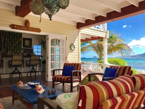 Terrace/patio - Two for One! Charming Cottage on hillside with private lounge on Turtle Beach! (BASSETERRE)