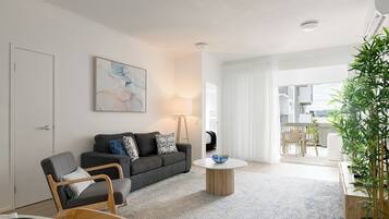 2 Bedroom with Study | Khu phòng khách | TV LED, đầu đĩa DVD