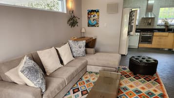 Smart TV, fireplace, DVD player, books