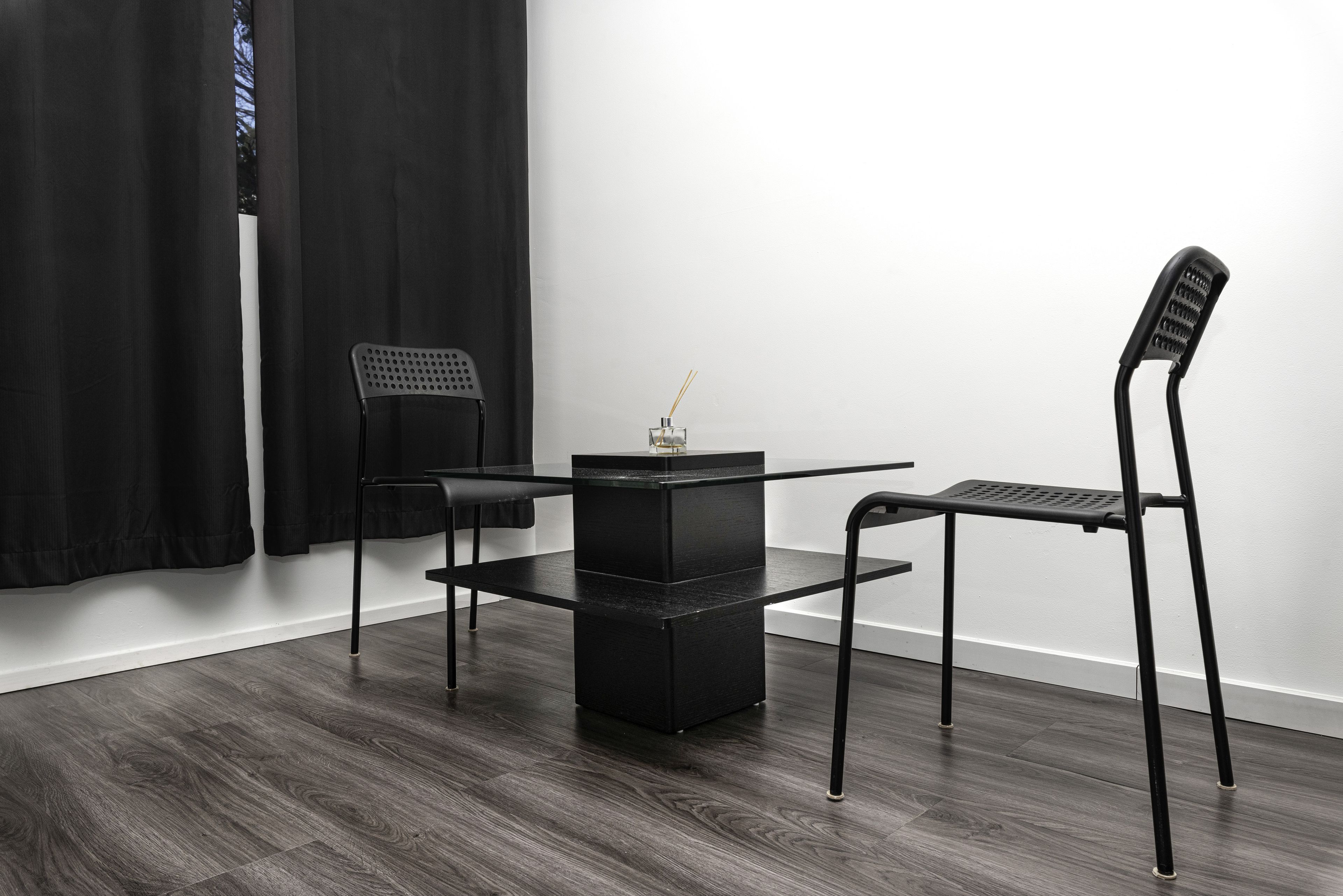 Individually decorated, individually furnished, desk, laptop workspace