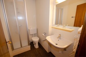 Departamento (Landhaus Piberger) | Baño | Regadera, secadora de cabello, toallas, papel de baño 