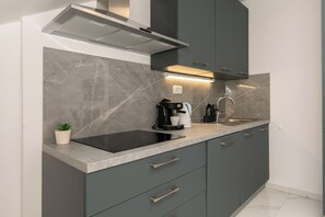 Studio (A2) | Private kitchen | Fridge, microwave, oven, stovetop - Apartment Ivano (Dugi Rat)