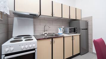 Apartment (A1) | Eigene Küche | Kühlschrank, Mikrowelle, Ofen, Herdplatte