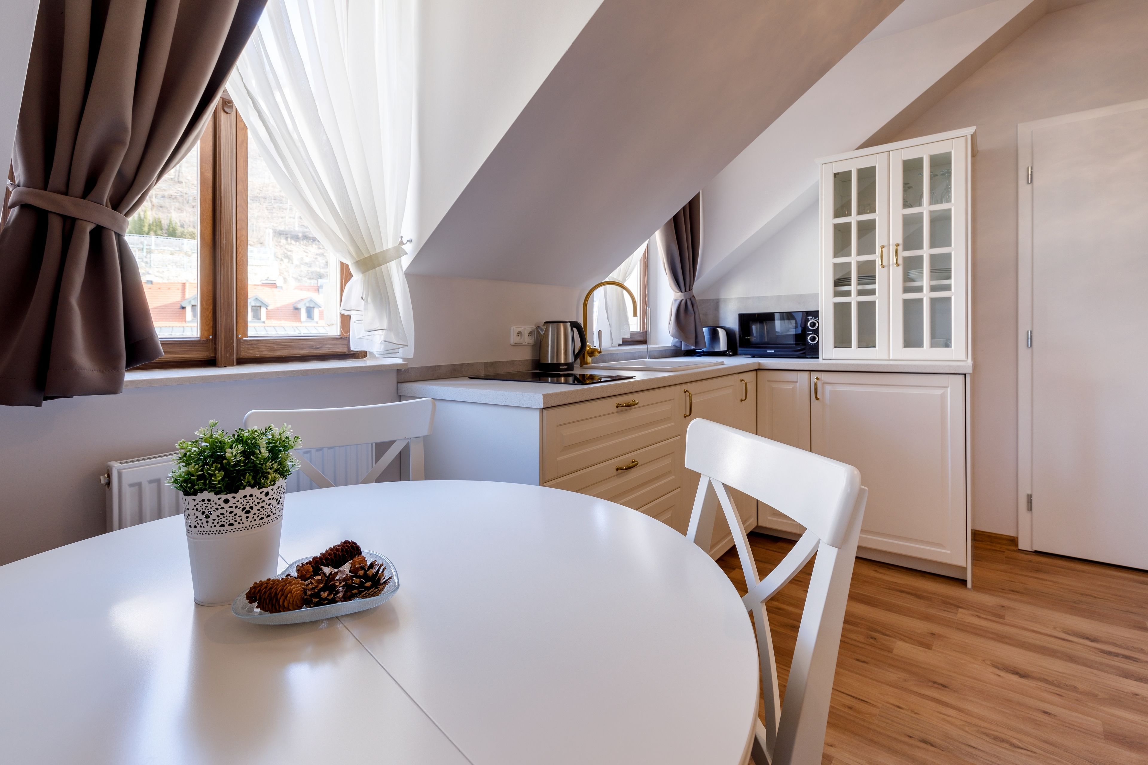 Appartement, 1 chambre, coin cuisine, vue ville (5) | Cuisine privée | Mini réfrigérateur, micro-ondes, plaque de cuisson, machine à expresso