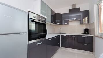 Apartment (A2) | Eigene Küche | Kühlschrank, Mikrowelle, Herdplatte, Geschirrspüler