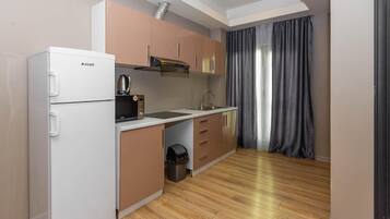 Traditional Studio | Private kitchen | Full-sized fridge, microwave, stovetop, electric kettle