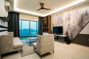 华丽公寓, 4 间卧室, 海景 | 客厅 | 平板电视