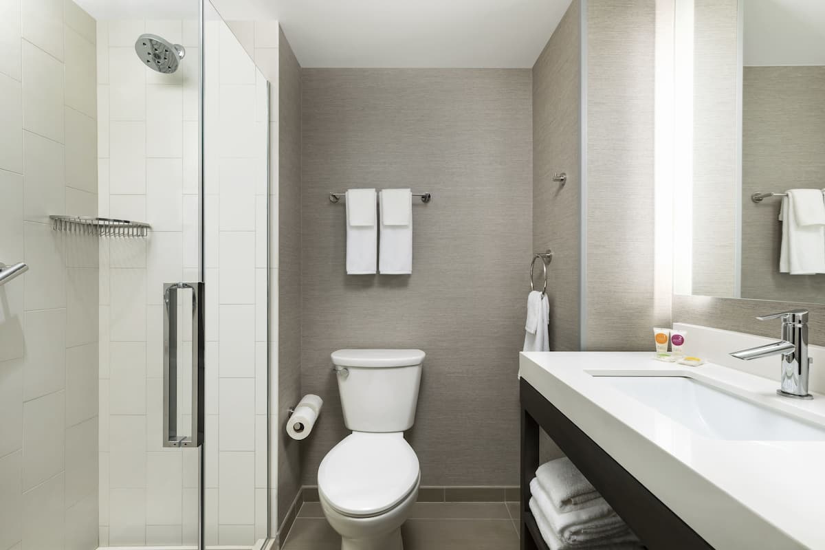 Dusche, Designer-Toilettenartikel, Haartrockner, Handtücher