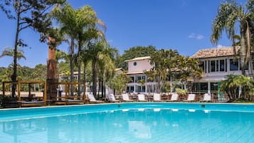 Indoor pool, outdoor pool, sun loungers