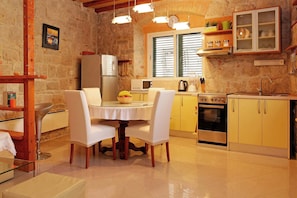 Fridge, microwave, stovetop, electric kettle