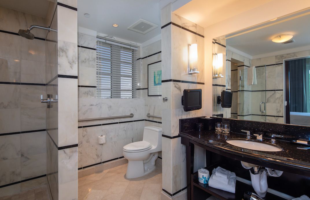 separate bathtub and shower, jetted bath, free toiletries, hair dryer