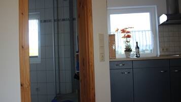 Hair dryer, towels, toilet paper