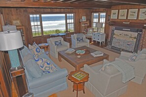 TV connectée, cheminée, livres