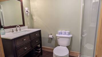 Hair dryer, towels, toilet paper