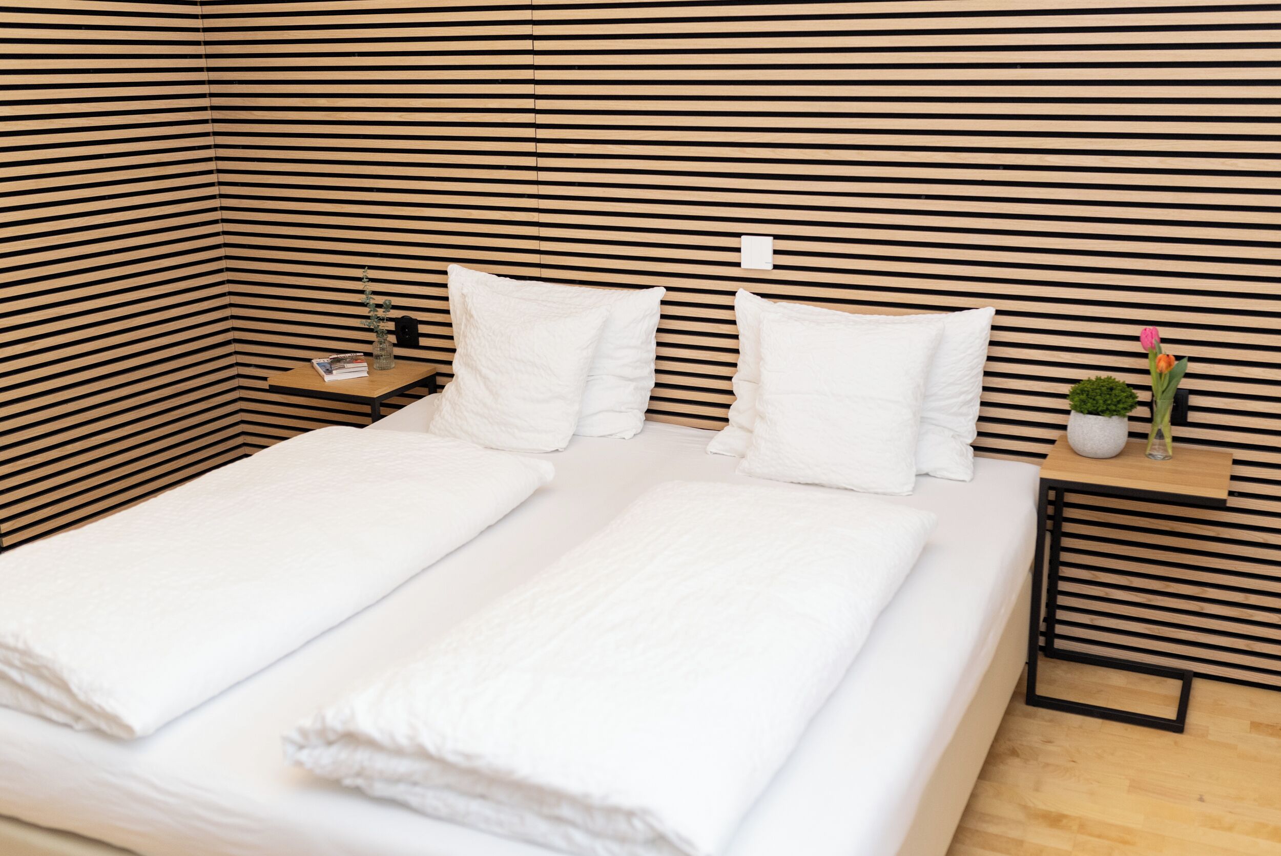 Hypo-allergenic bedding, blackout curtains, iron/ironing board