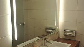 Shower, free toiletries, towels, soap