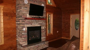 Televisión, chimenea y reproductor de DVD