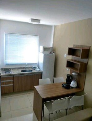 Fridge, microwave, coffee/tea maker, blender