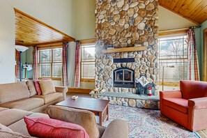 TV, fireplace, DVD player, video library