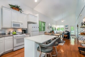 Dishwasher, coffee/tea maker, cookware/dishes/utensils